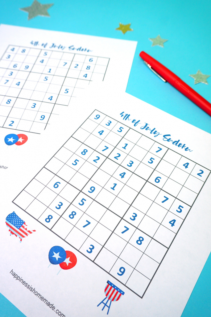 4Th Of July Printable Sudoku Puzzles + Logic Puzzle - Happiness Is | Printable Sudoku 4