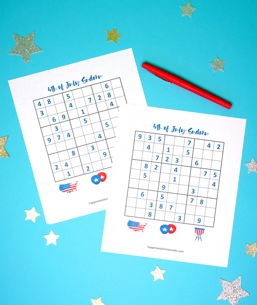 4Th Of July Printable Sudoku Puzzles + Logic Puzzle - Happiness Is | Printable Sudoku For Kids Free