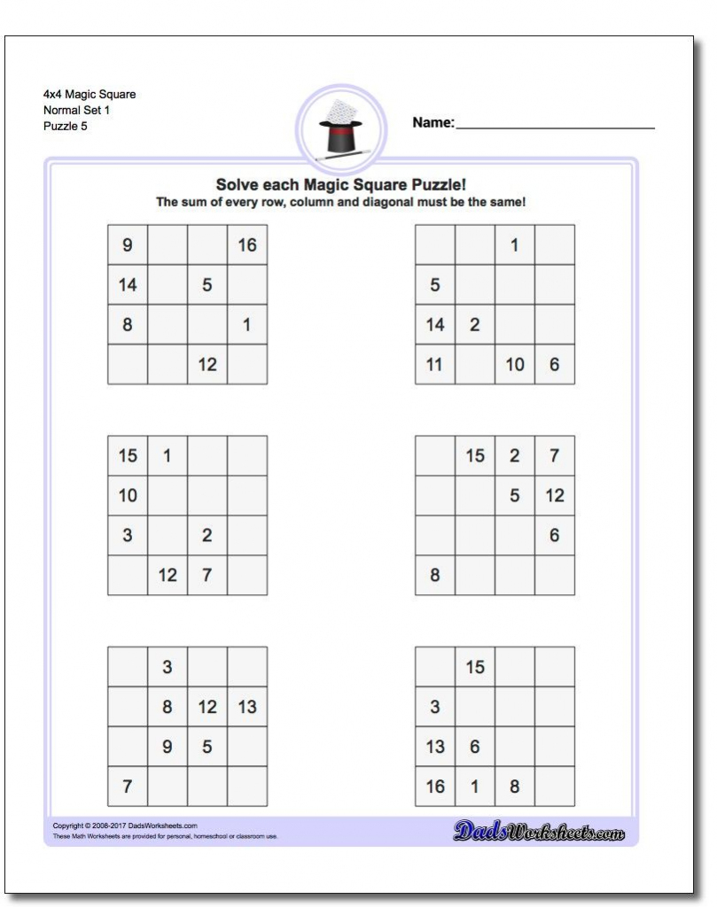 4X4 Magic Square Normal Set 1 Worksheet #magic #square #worksheet | Free Printable 4X4 Sudoku Puzzles