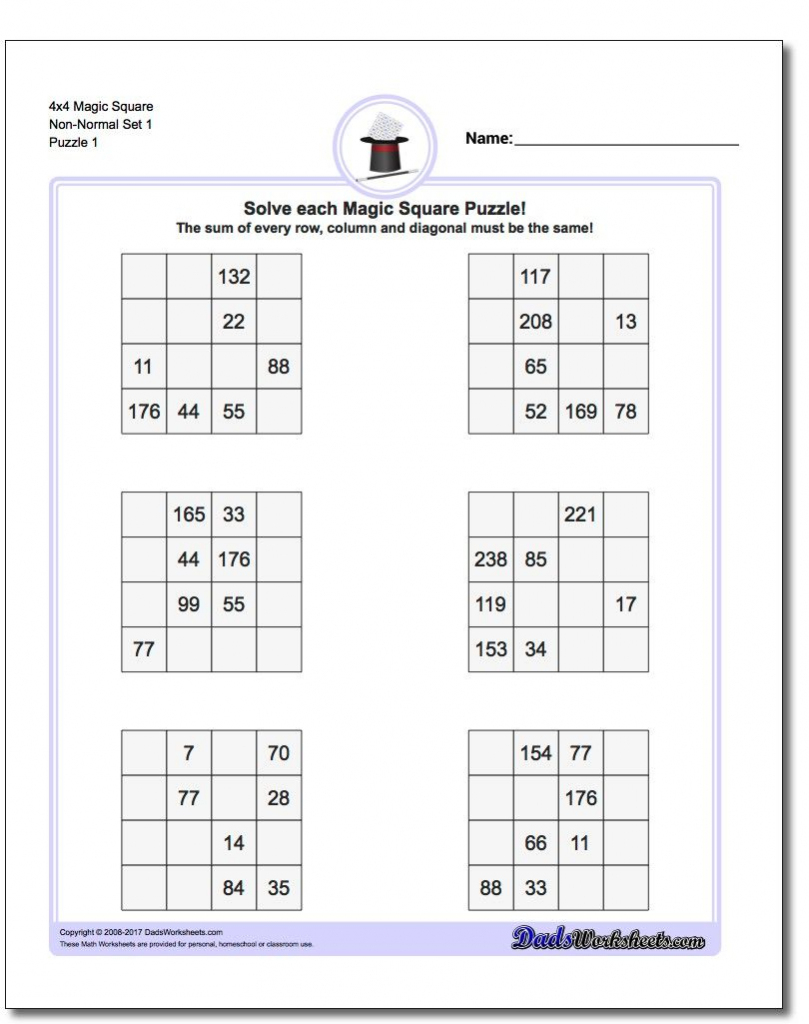 4X4 Magic Square Puzzles | Math Worksheets | Logic Puzzles, Magic | Hard Printable Sudoku Puzzles 4X4