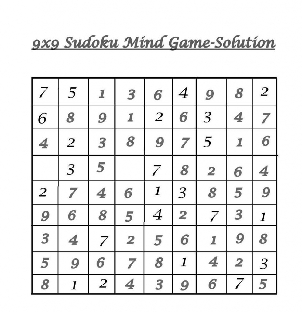 9X9 Sudoku 9 - Solution | Printable Sudoku 9X9