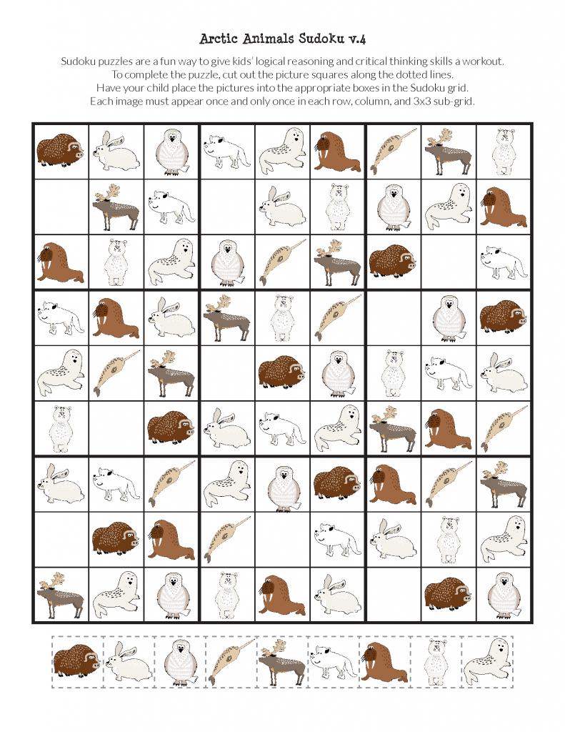 Arctic Animals Sudoku {Free Printables} - Gift Of Curiosity | Printable Thanksgiving Sudoku