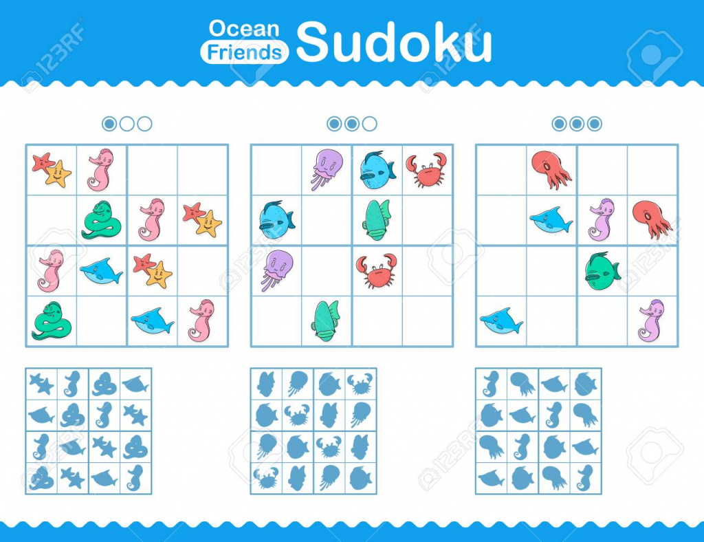 Children&amp;#039;s Sudoku Puzzle With Colorful Cartoon Ocean Animals | Printable Sudoku Puzzles Hard Cliparts
