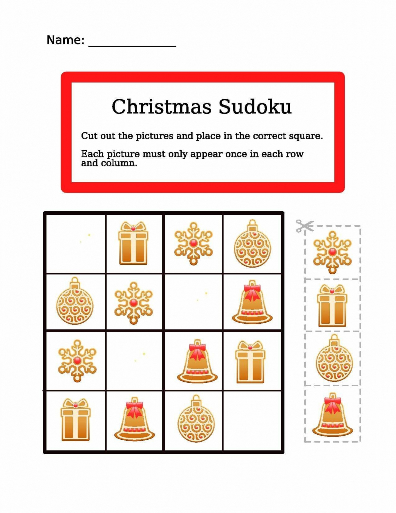 Christmas Easy Picture Sudoku Worksheet | Free Printable Puzzle Games | Printable Sudoku Christmas