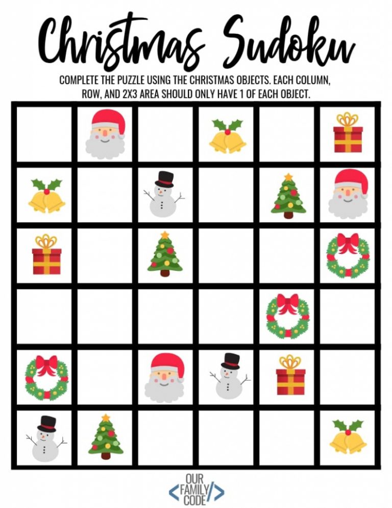 Christmas Sudoku Logical Reasoning Activity For Kids | Printable Sudoku ...