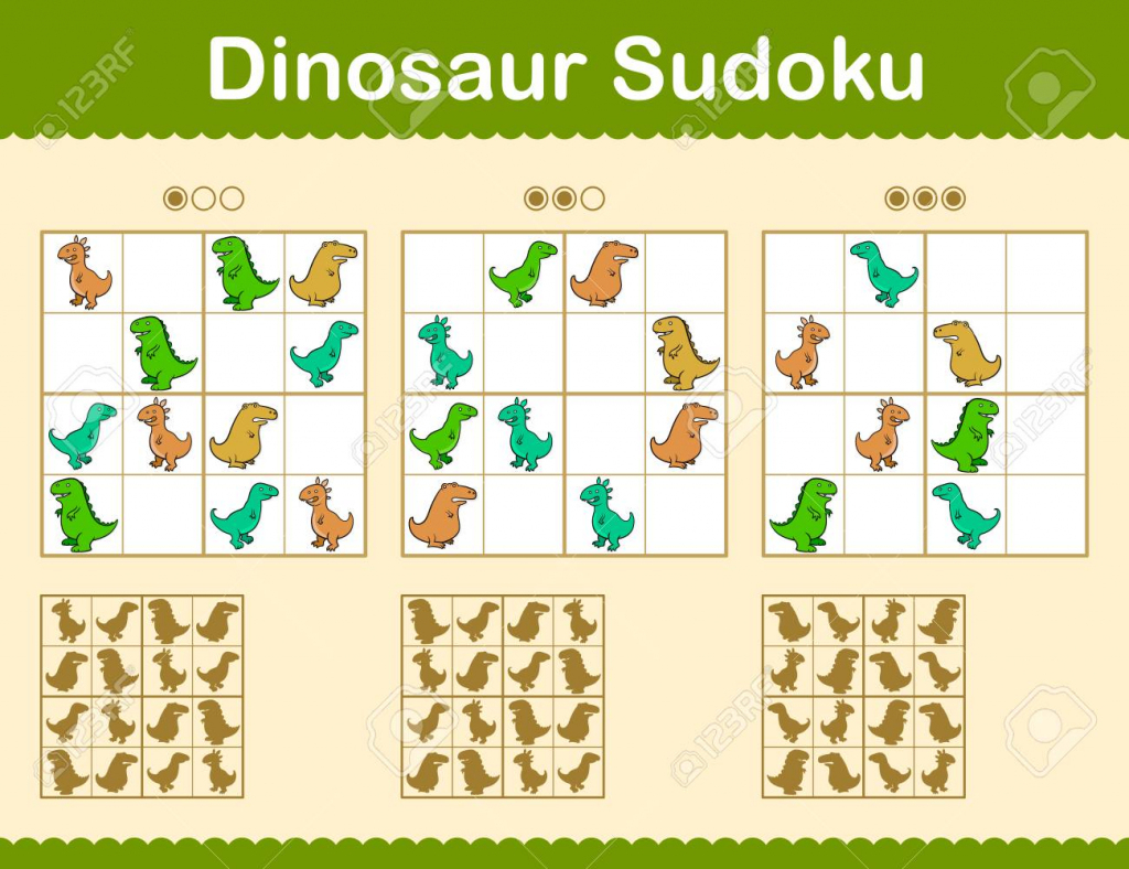 Colorful Sudoku Puzzles With Cartoon Dinosaurs In Three Levels | Printable Sudoku Puzzles Hard Cliparts