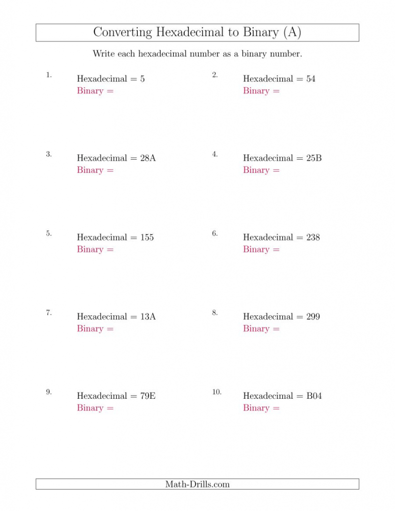 Converting Hexadecimal Numbers To Binary Numbers (A) | Printable Binary Sudoku