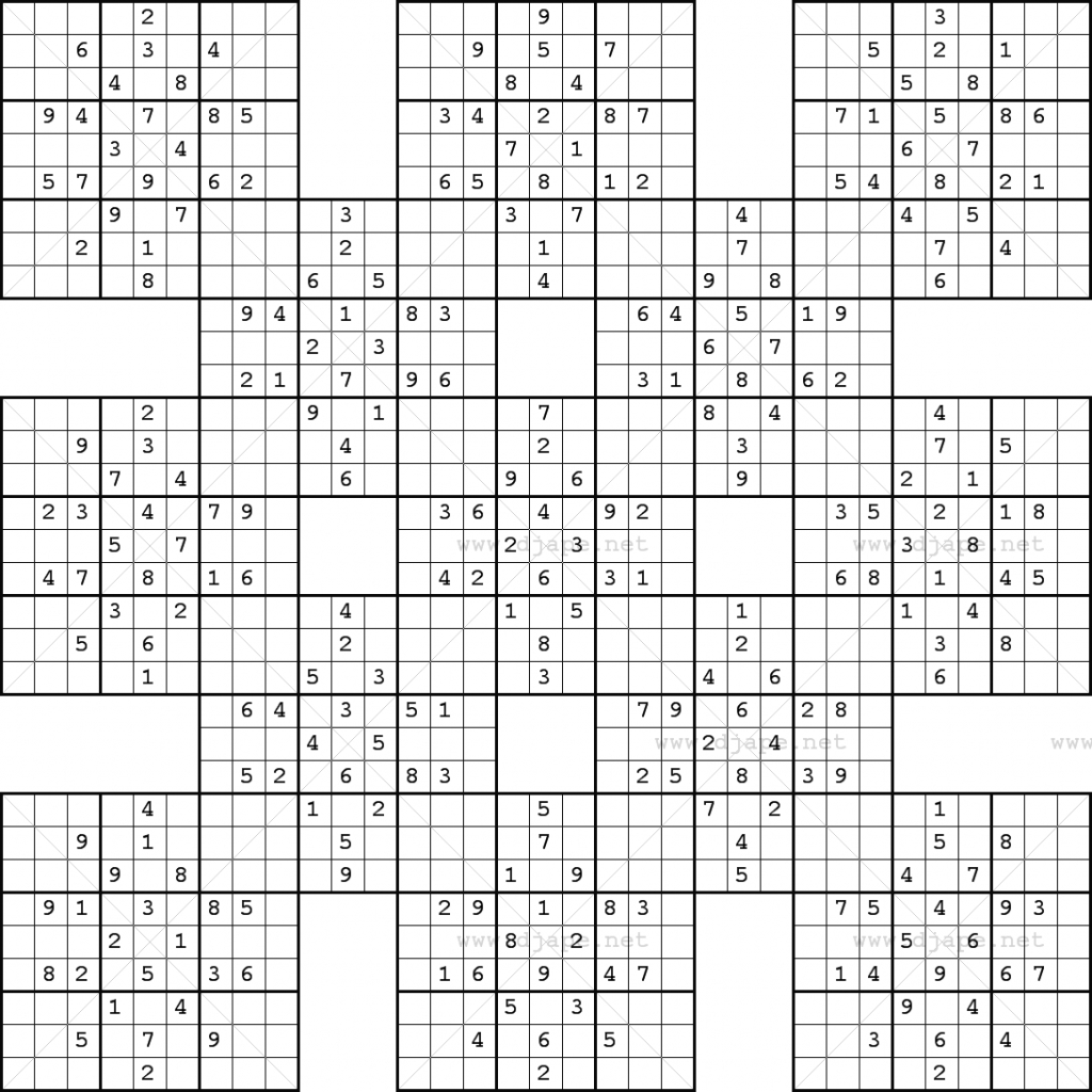 Double Harakiri Sudoku X | Printable Sudoku Samurai Hard