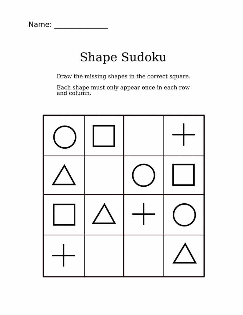 Easy Shapes Sudoku For Kindergarteners | Sudoku Activity Worksheets | 4 Sudoku Printable