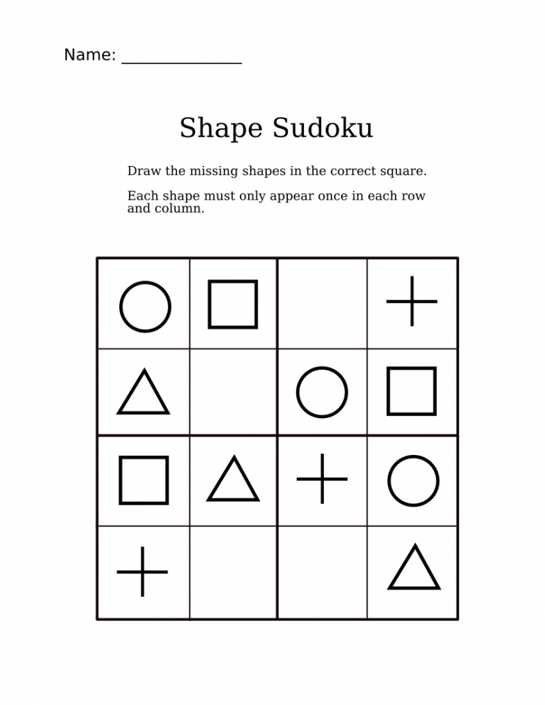 Easy Shapes Sudoku For Kindergarteners | Sudoku Activity Worksheets | Printable Sudoku For Kindergarten
