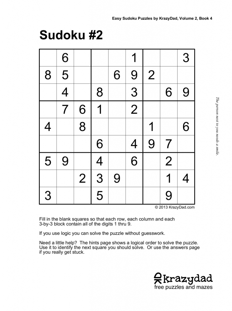 Easy Sudoku Puzzleskrazydad, Volume 2, Book 4 Pages 1 - 10 | Printable Sudoku Easy #8