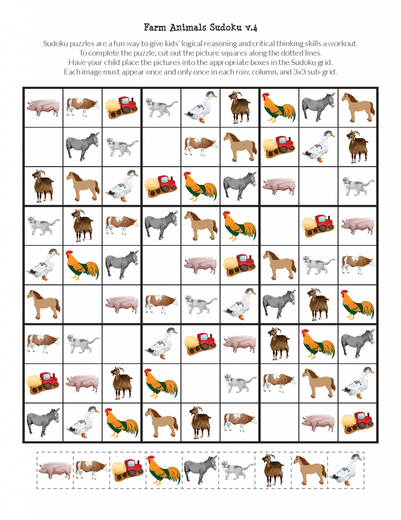 Farm Animals Sudoku Puzzles {Free Printables} - Gift Of Curiosity | Printable Elementary Sudoku Puzzles