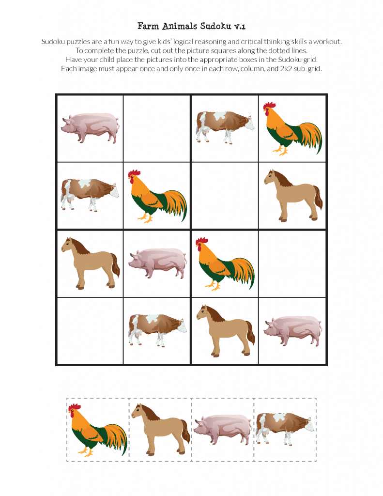 Farm Animals Sudoku Puzzles {Free Printables} | Sudoku | Sudoku | Sudoku Junior Printable