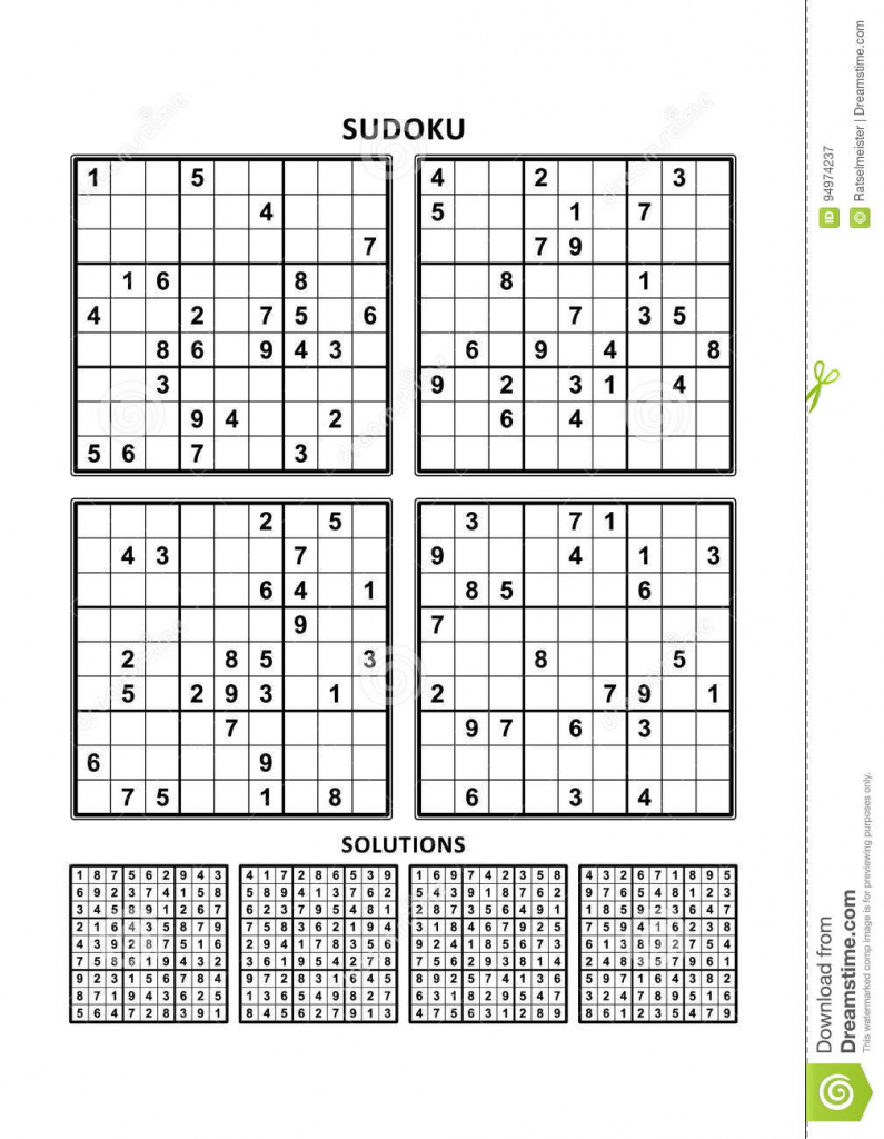 Four Sudoku Games With Answers Stock Vector - Illustration Of | Printable Sudoku Four Per Page