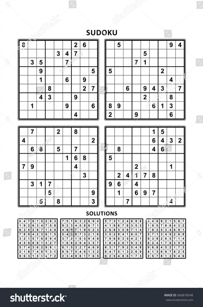 four sudoku puzzles comfortable easy yet stock vector