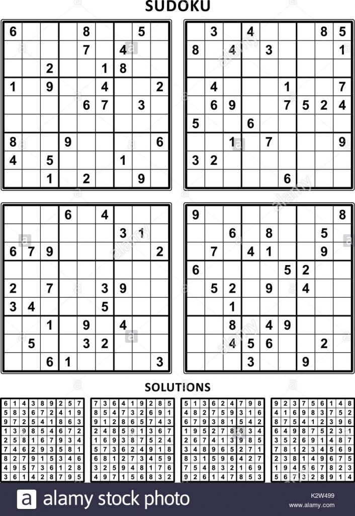 Four Sudoku Puzzles Of Comfortable (Easy, Yet Not Very Easy) Level | Printable Sudoku 4 Per Page With Answers