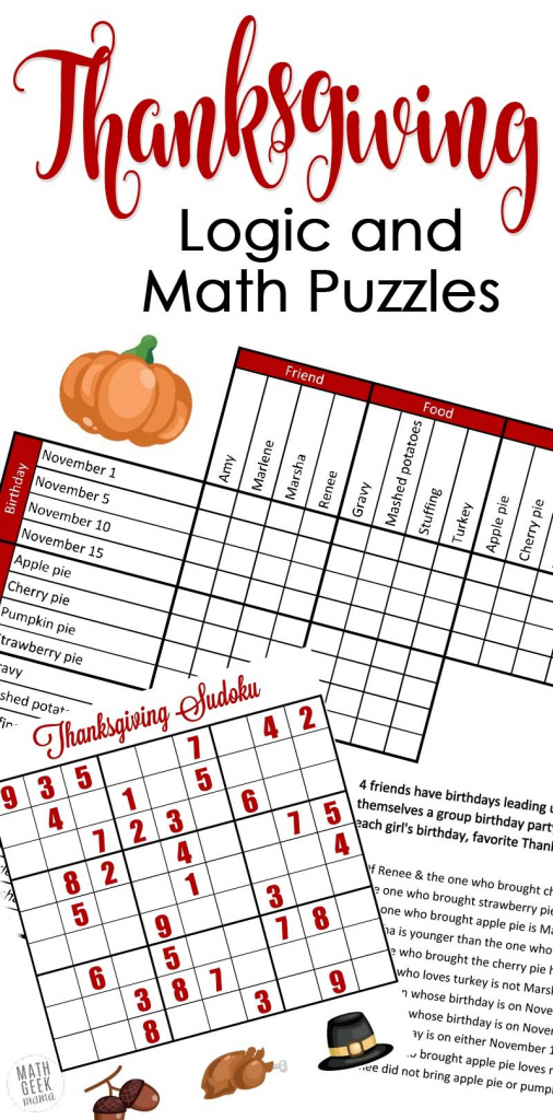 Free} Fun Thanksgiving Math Puzzles For Older Kids | Math Geek Mama | Free Printable Thanksgiving Sudoku