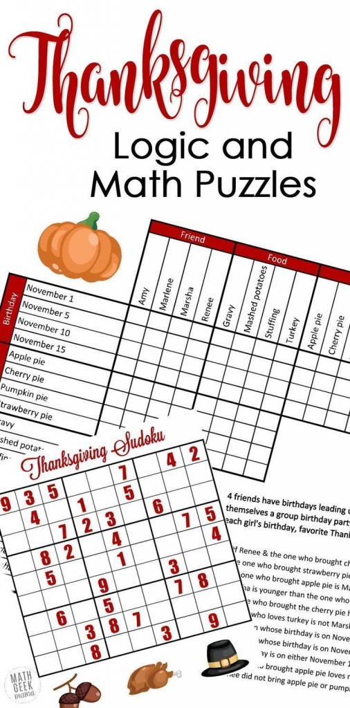 Free} Fun Thanksgiving Math Puzzles For Older Kids | Printables For | Printable Thanksgiving Sudoku