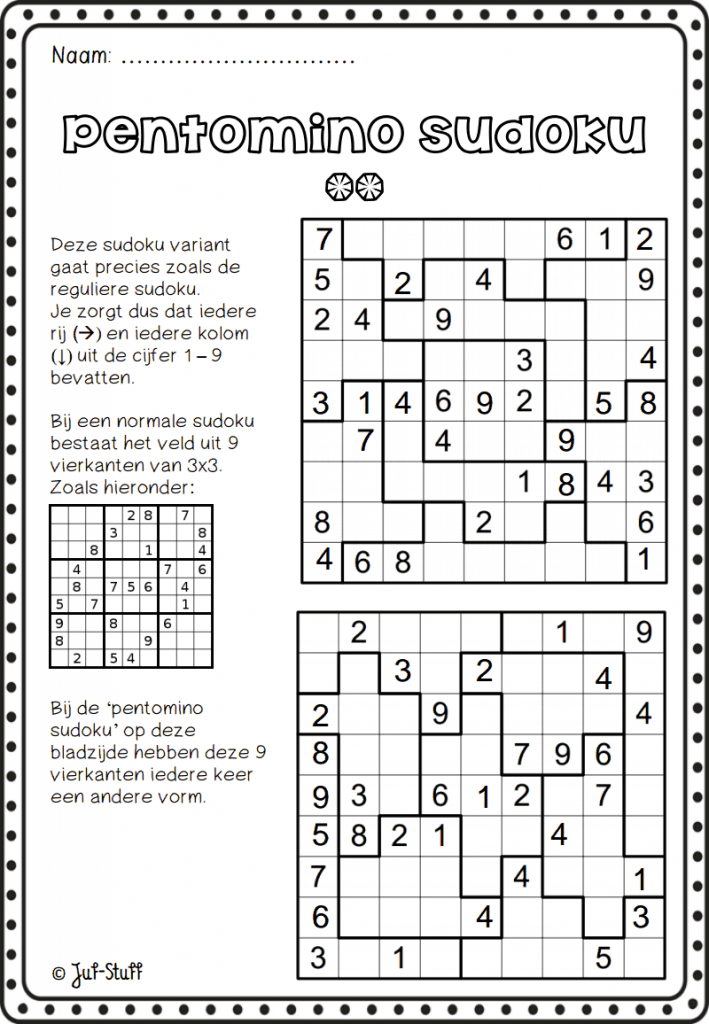 Juf-Stuff Pentomino Sudoku 2.pdf | Pentominoes | Classroom Games | Sudoku Printable 5Th Grade