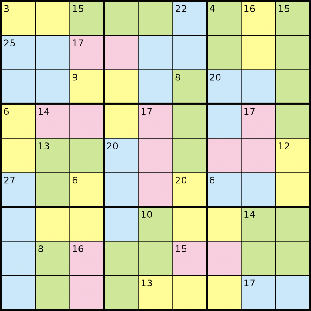Killer Sudoku - Wikipedia - Killer Sudoku Free Printable | Free | Printable Killer Sudoku Easy