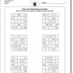 Magic Square Puzzles This Page Has 3X3, 4X4 And 5X5 Magic Square | Printable Sudoku 2 Per Page Mild