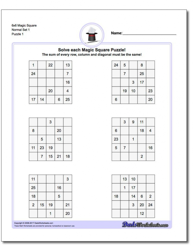 Magic Square Puzzles This Page Has 3X3, 4X4 And 5X5 Magic Square | Printable Sudoku 2 Per Page Mild