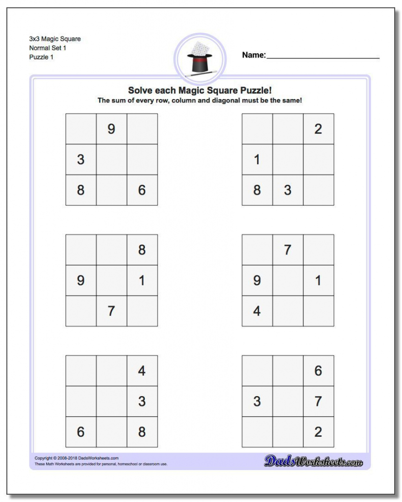 Magic Square Puzzles This Page Has 3X3, 4X4 And 5X5 Magic Square | Printable Sudoku 5X5