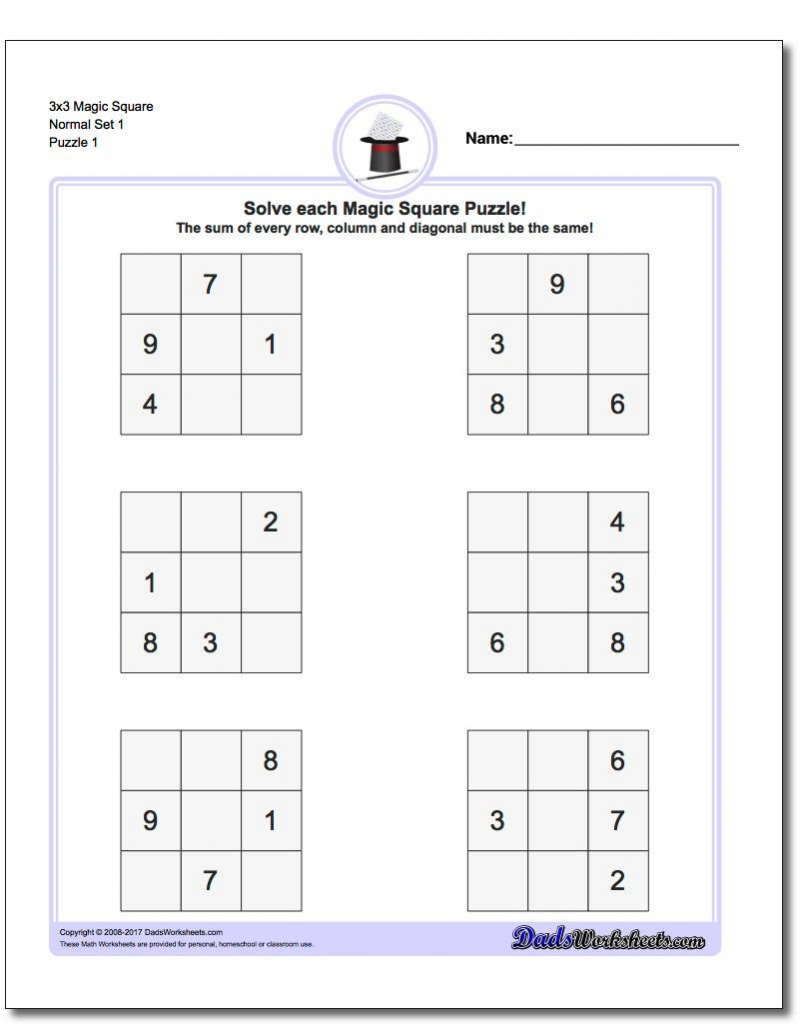 Magic Square Puzzles This Page Has 3X3, 4X4 And 5X5 Magic Square | Printable Sudoku Puzzles Easy #4