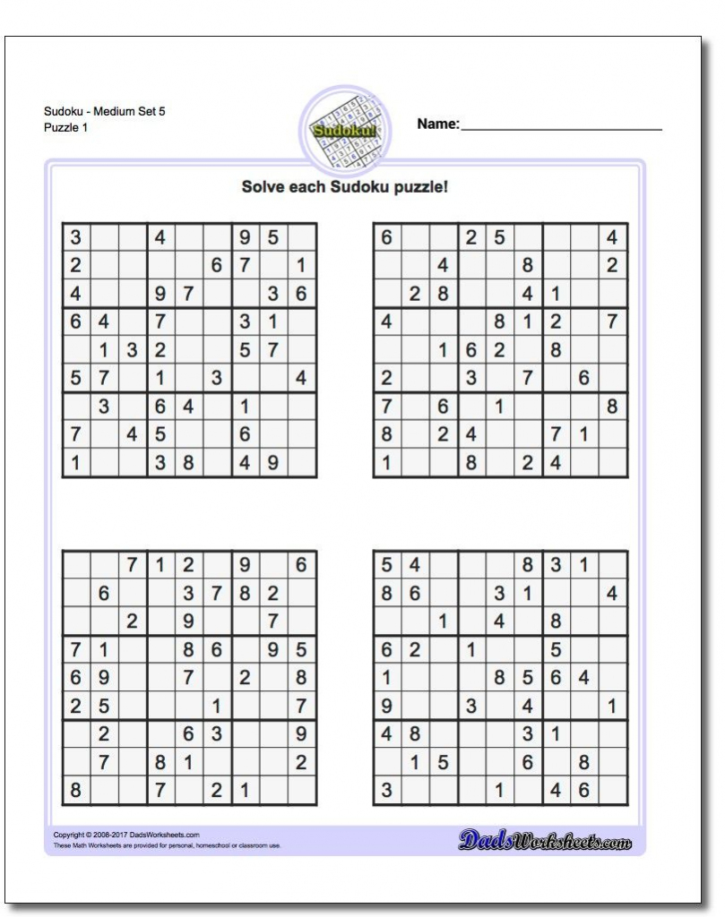 Pindadsworksheets On Math Worksheets | Sudoku Puzzles, Math | 4 Printable Sudoku Medium Level Sudoku