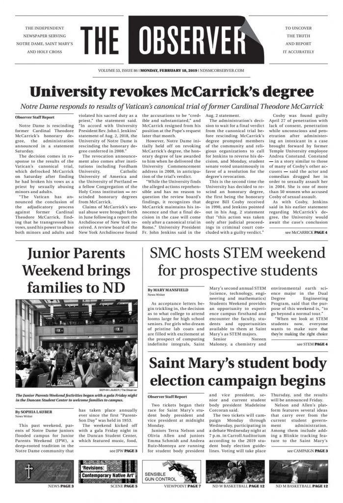 Print Edition Of The Observer For Monday February 18 2019The 