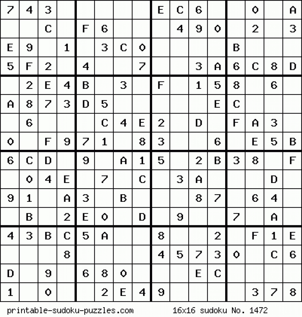 Printable 16X16 Sudoku With Numbers | Www.topsimages | Printable Monster Sudoku 16X16