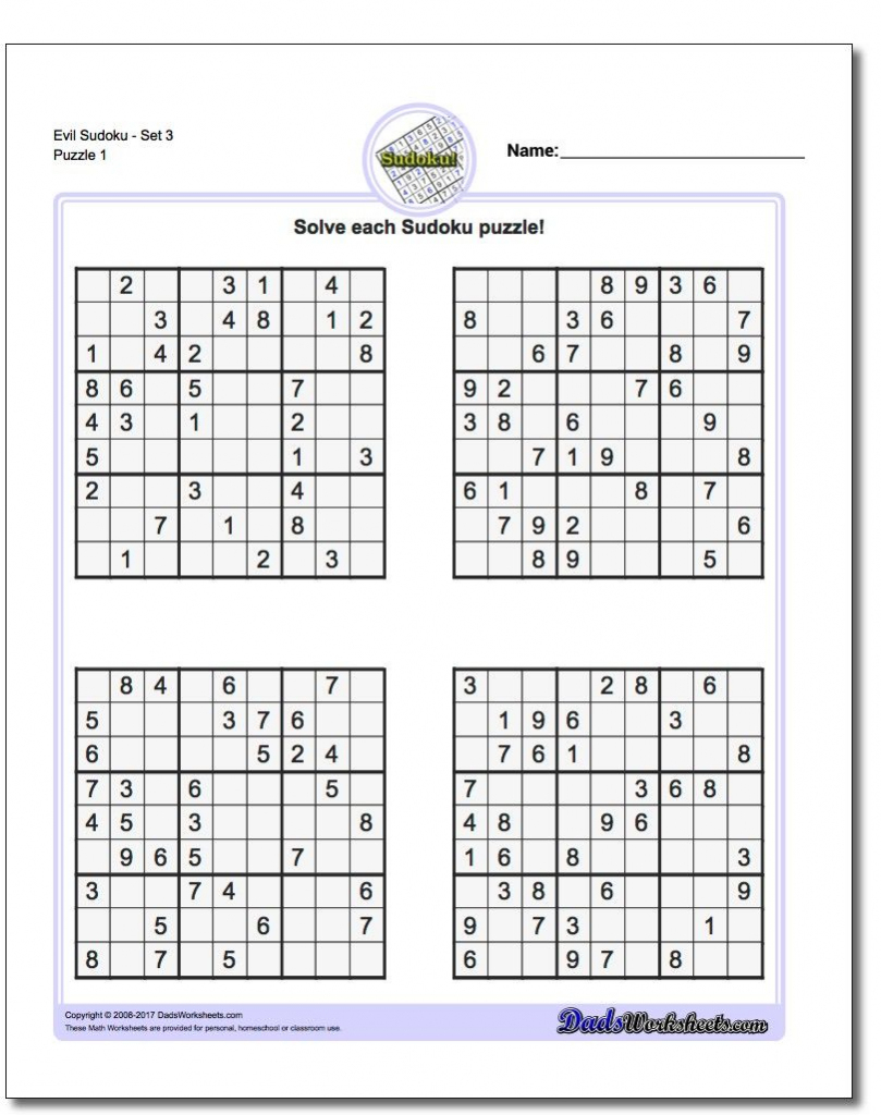 Printable Evil Sudoku | Math Worksheets | Aprendizaje | Printable Sudoku Hard