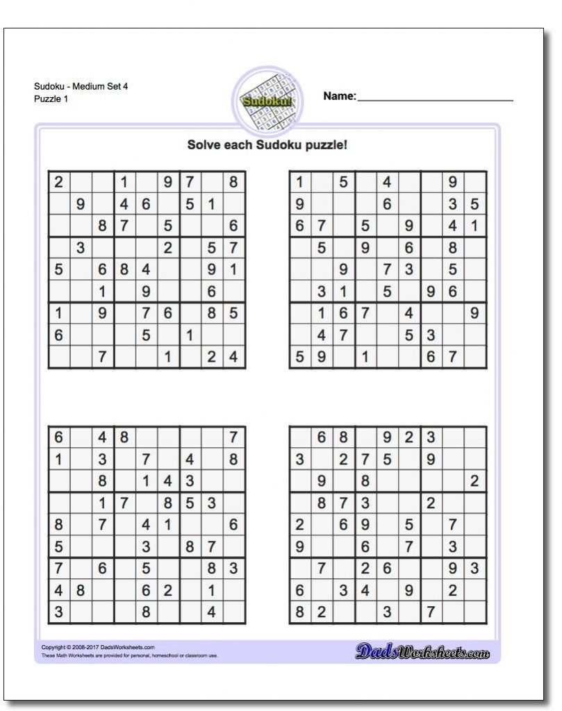 printable medium sudoku puzzles math worksheets sudoku