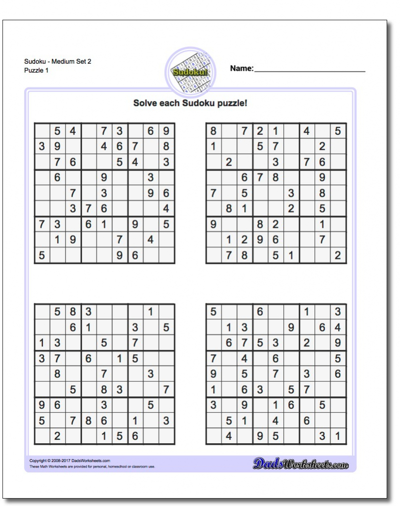 Printable Sudoku - Canas.bergdorfbib.co | Printable Sudoku Medium Difficulty