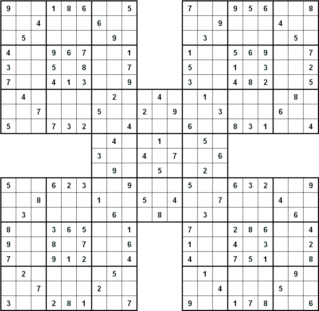 Printable Sudoku | Printable Samurai Sudoku Hard