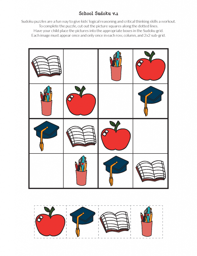 School Sudoku Puzzles {Free Printables} - Gift Of Curiosity | Printable Sudoku For Kindergarten