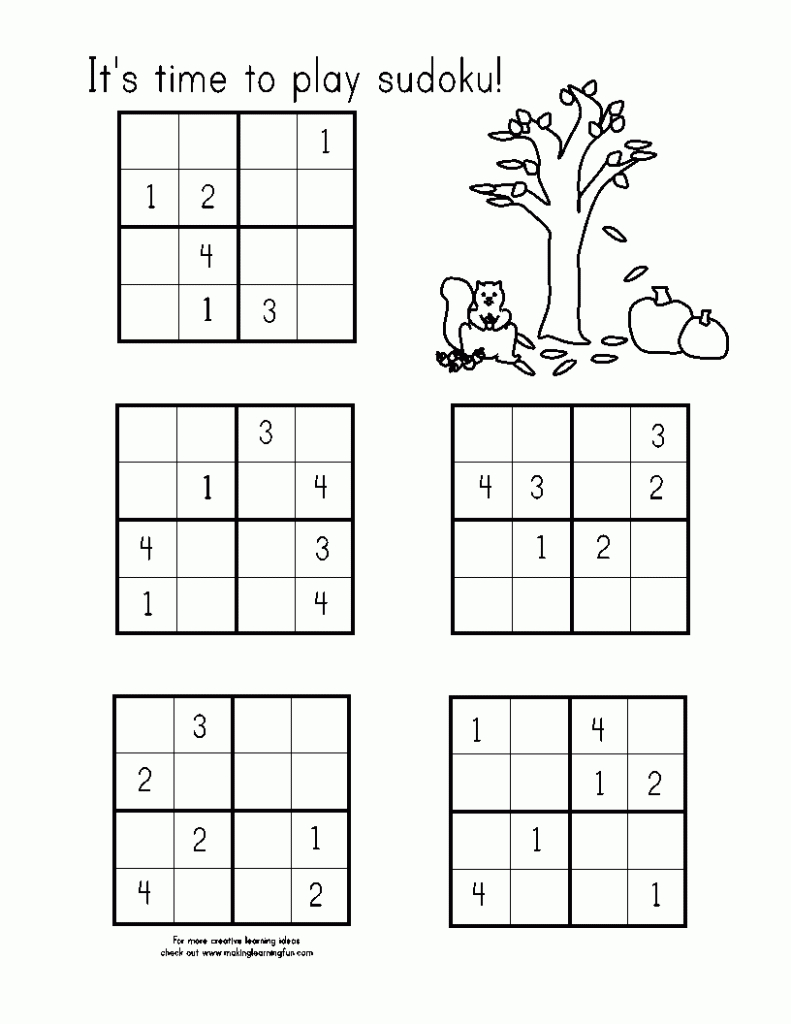 Sudoku Easy Printable 2X2 - Halloween Worksheets, Games, Activities | Printable Sudoku 2X2