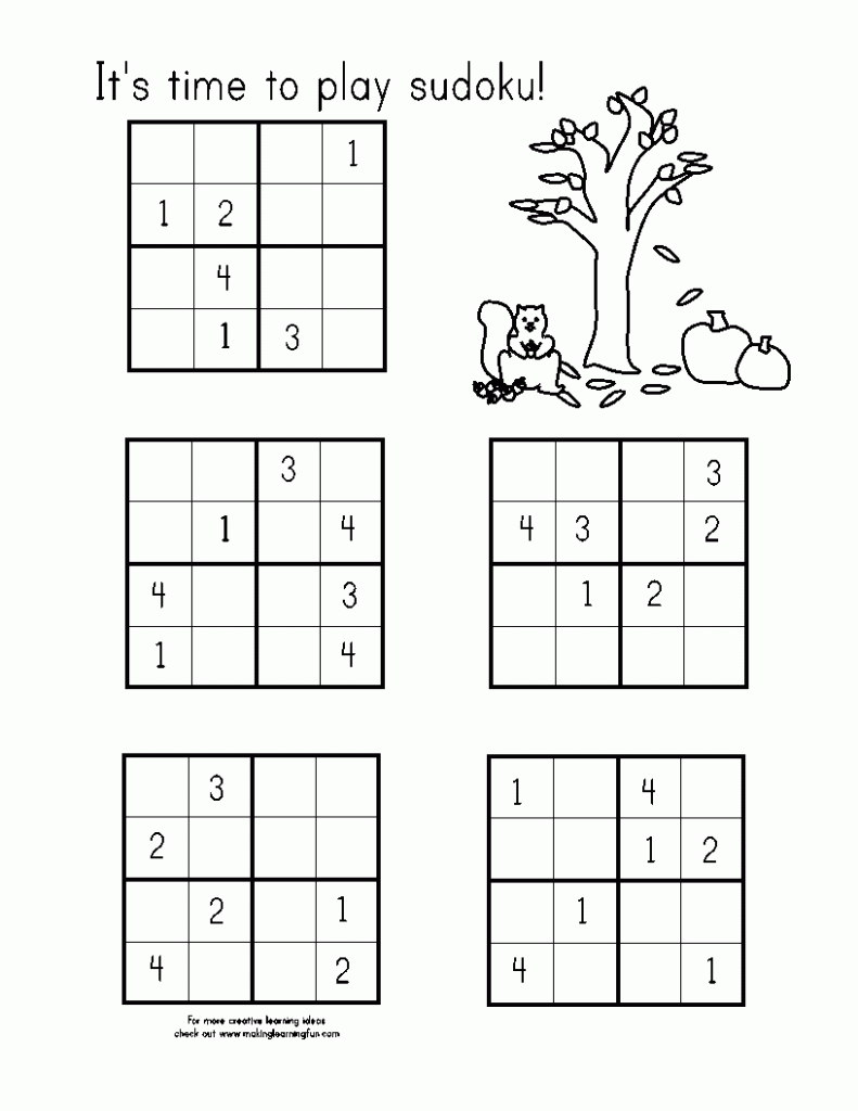 Sudoku Easy Printable 2X2 - Halloween Worksheets, Games, Activities | Printable Sudoku Easy 2X2