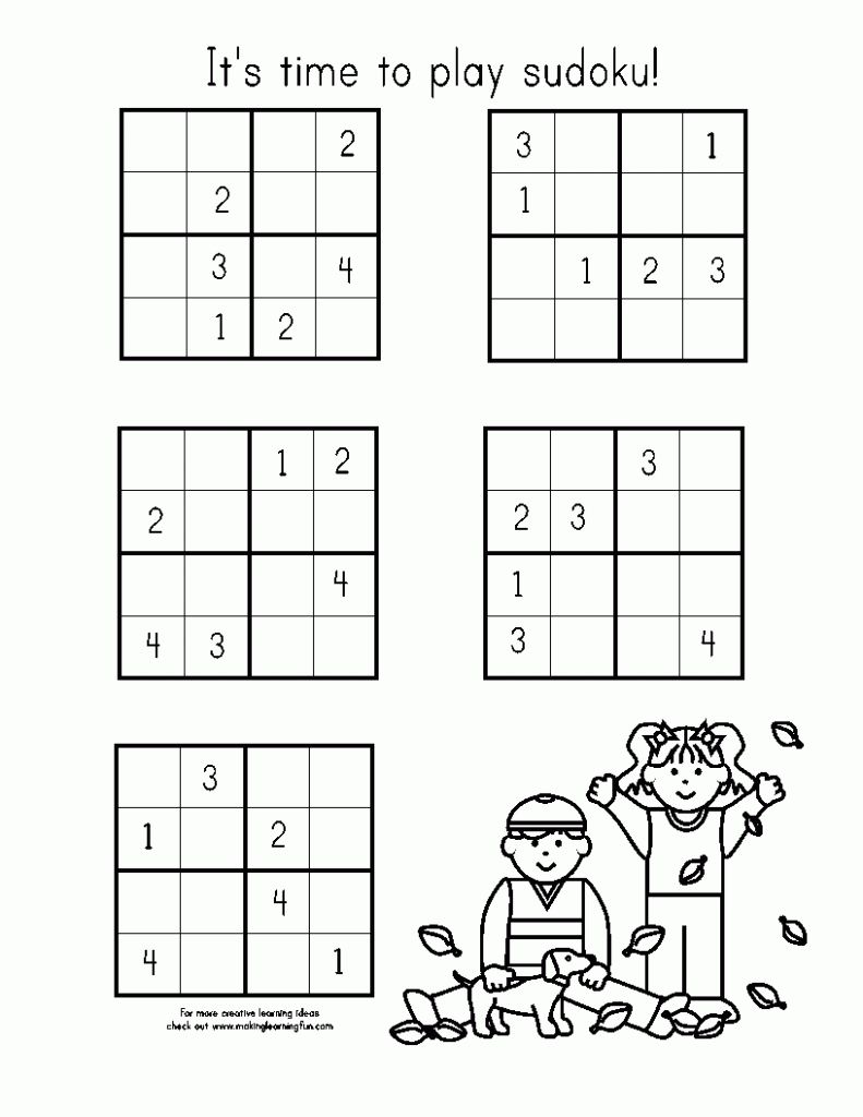 Sudoku Easy Printable 2X2 - Halloween Worksheets, Games, Activities | Printable Sudoku Easy 2X2