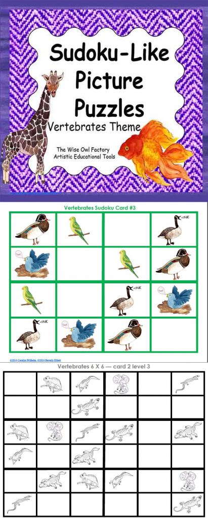 Sudoku-Like Picture Puzzles – Vertebrates Theme 4X4 6X6 8X8 And 9X9 | Printable Sudoku 8X8