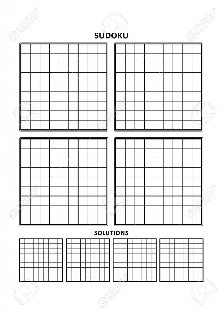 Sudoku Puzzle Blank Template, Four Grids With Solution Grids | Printable Sudoku Blank Grids