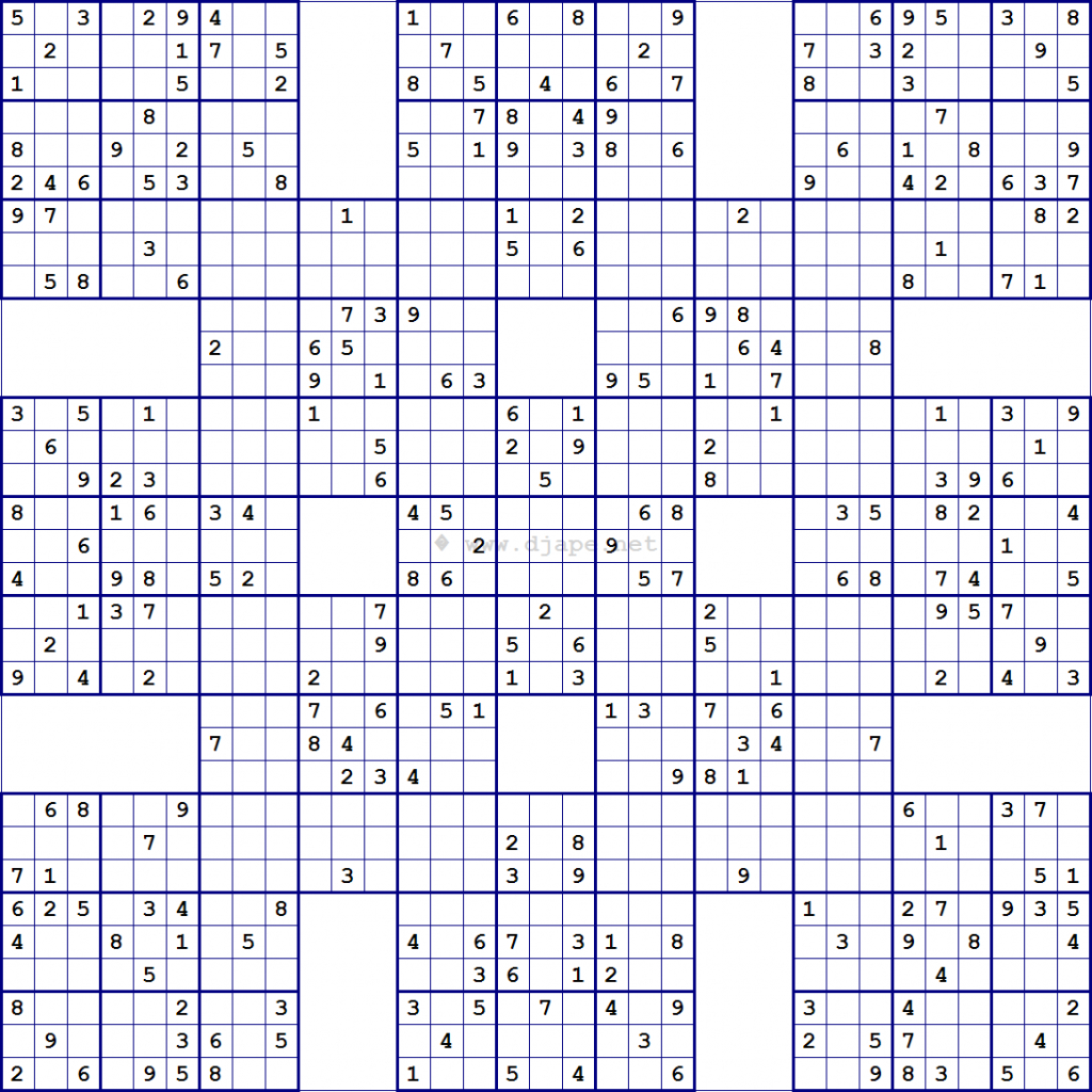 Super Samurai Sudoku 13 Grids | Printable Sudoku Samurai Puzzles Free